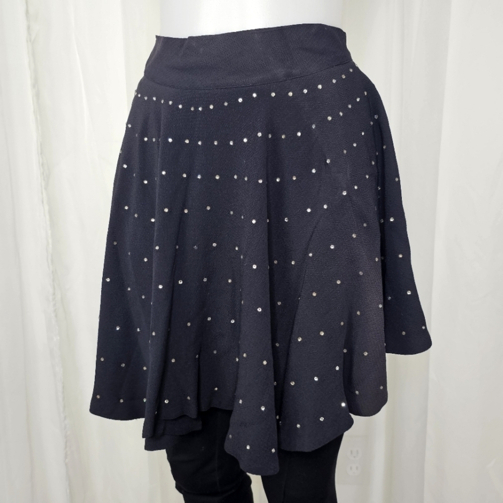 Black Apron Rhinestone Stud Embellished Crepe